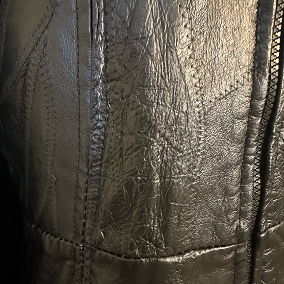 Women's Black Patchwork Leather Jacket Mid hip Small - Picture 2 of 10